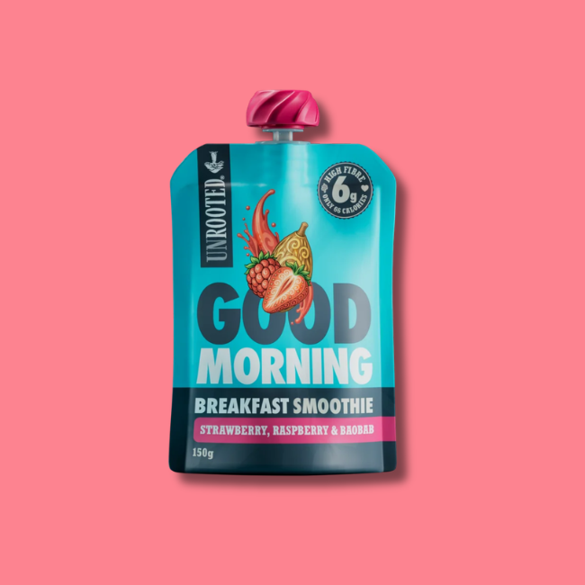 Unrooted - High Fibre Breakfast Smoothie - Strawberry, Raspberry & Baobab (10 x 150g)