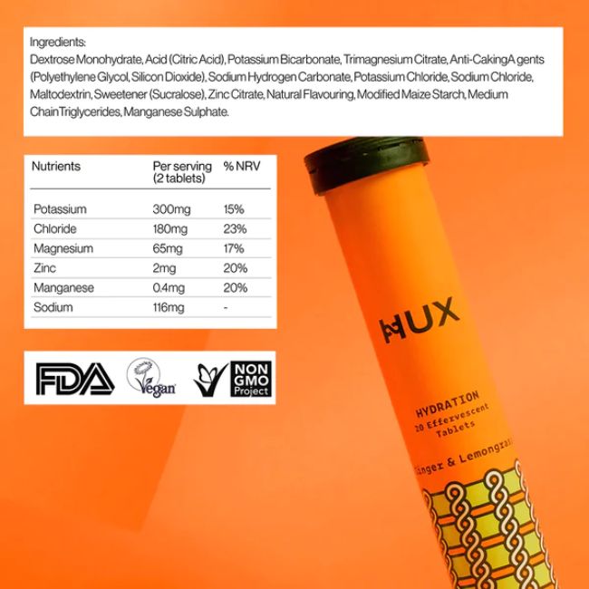 HUX - Hydration Tablets - Ginger & Lemon Grass - 1 x 20 tabs