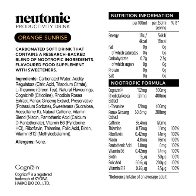 Neutonic - Productivity Drink - Orange Sunrise (12 x 330ml)