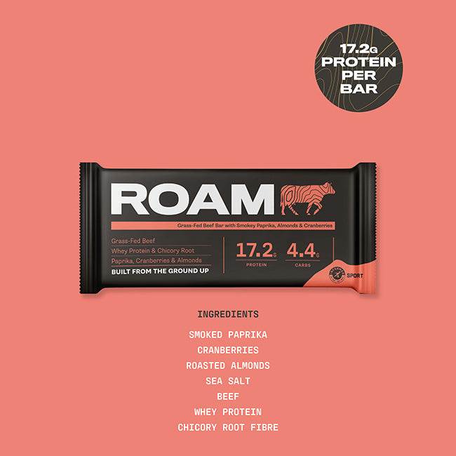 Roam Bars - Grass Fed Beef Protein Bars - Smokey Paprika, Cranberry & Almond