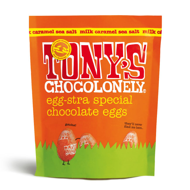 Tony's Chocolonely - Mini Caramel Sea Salt Chocolate Easter Eggs Pouch (178g = 14 eggs)