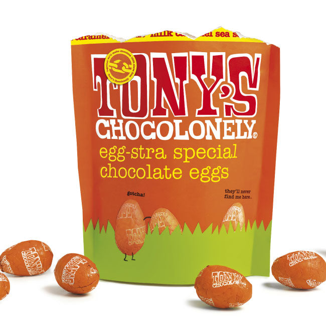 Tony's Chocolonely - Mini Caramel Sea Salt Chocolate Easter Eggs Pouch (178g = 14 eggs)