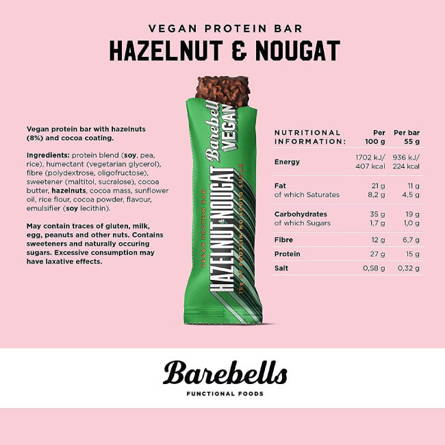 Barebells - Vegan Protein Bars - Hazelnut & Nougat